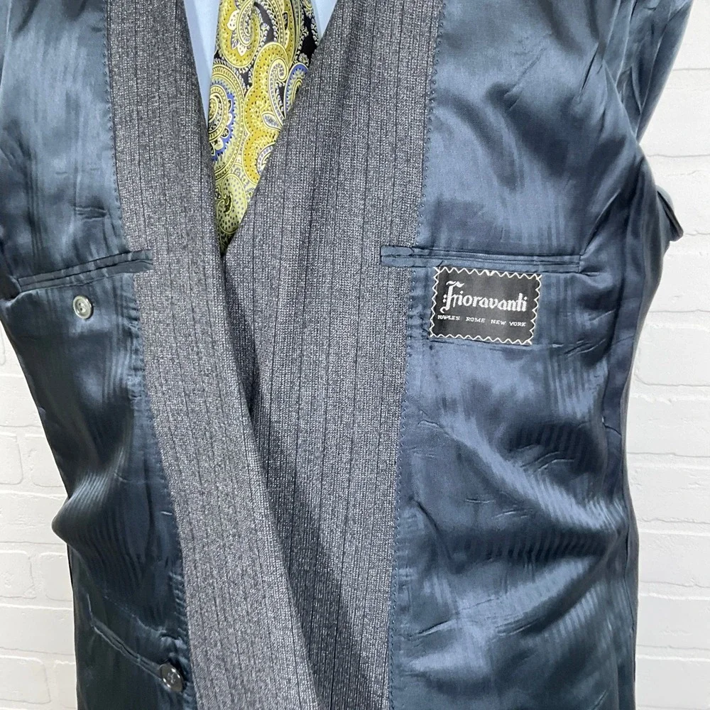 Fioravanti Blazer Men 42 Charcoal Gray Double Breasted Pinstripe Jacket‎ USA VTG
